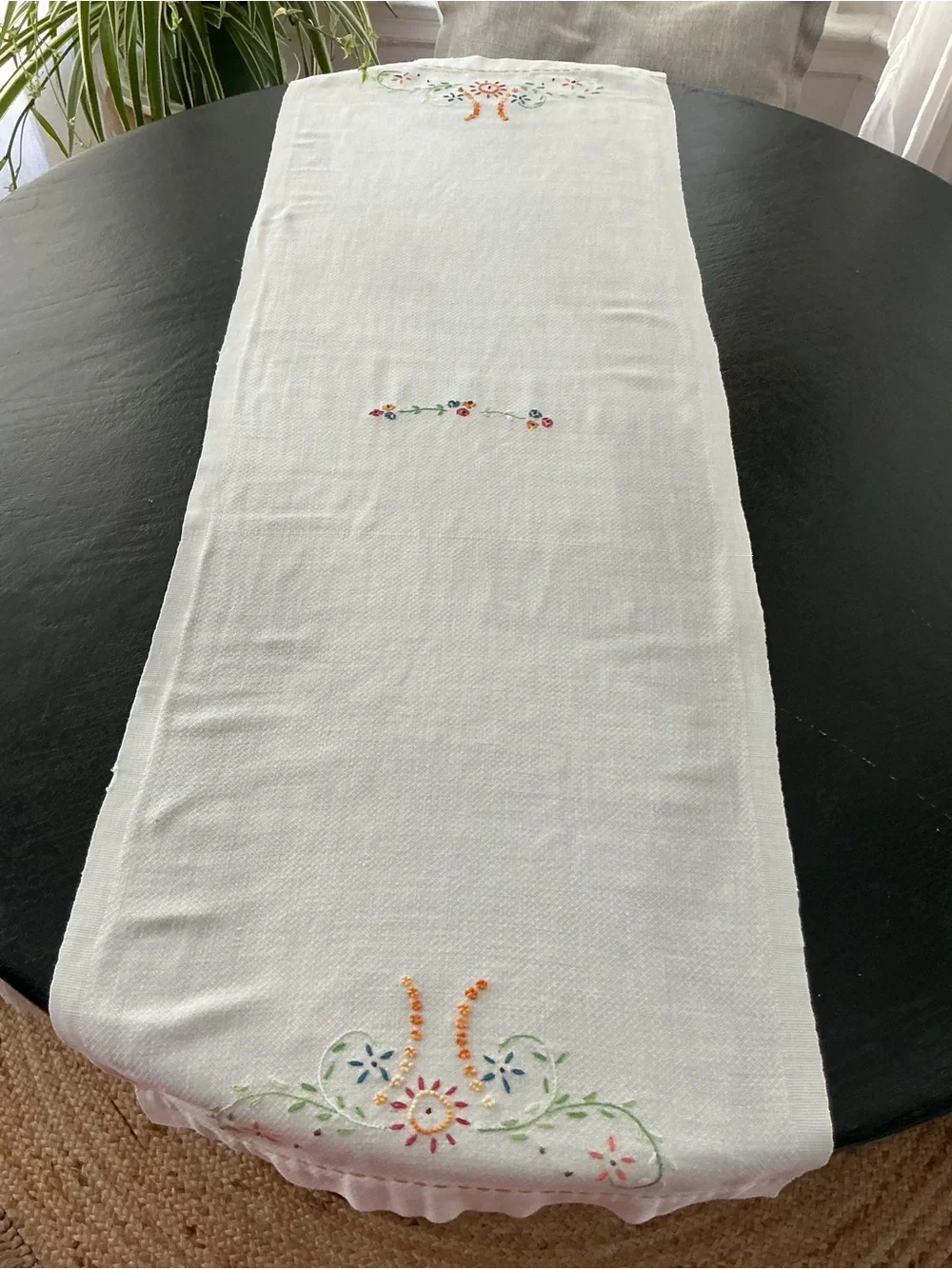 Vintage floral embroidered table runner